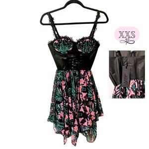 Widow Dolls Kill Floral Corset Babydoll Dress XXS New w/ Tags